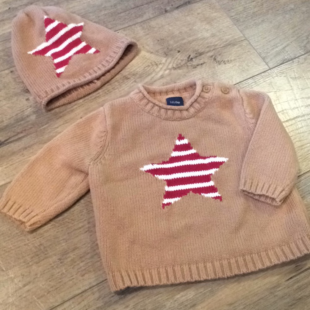 Baby Gap Brown Sweater & Hat with Striped Star 3-6